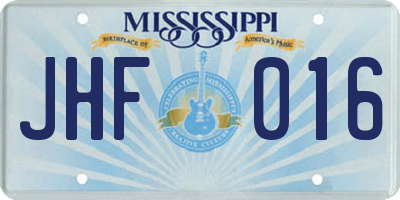 MS license plate JHF016