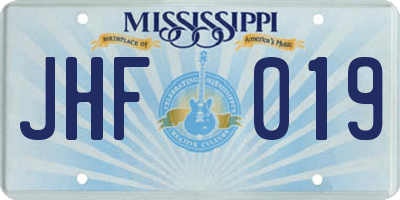 MS license plate JHF019