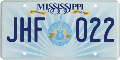 MS license plate JHF022