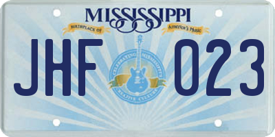 MS license plate JHF023