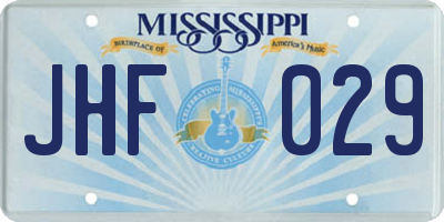 MS license plate JHF029