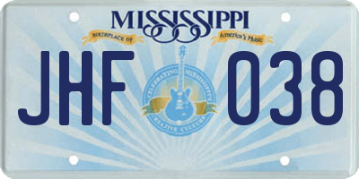 MS license plate JHF038
