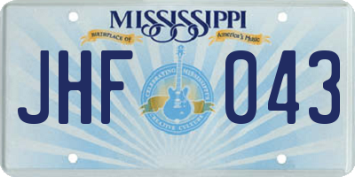MS license plate JHF043