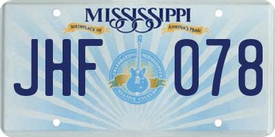 MS license plate JHF078