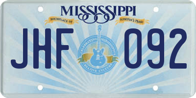 MS license plate JHF092