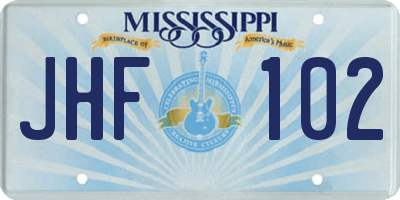 MS license plate JHF102