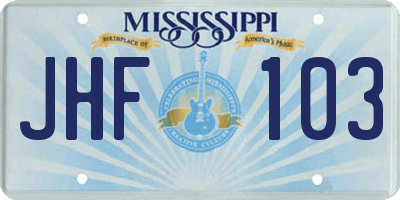 MS license plate JHF103