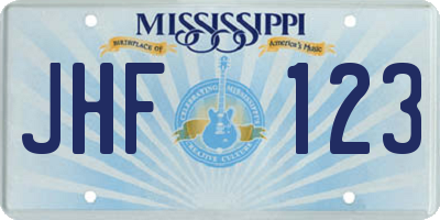 MS license plate JHF123