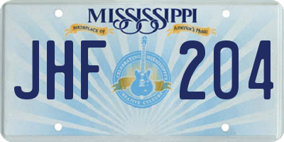 MS license plate JHF204
