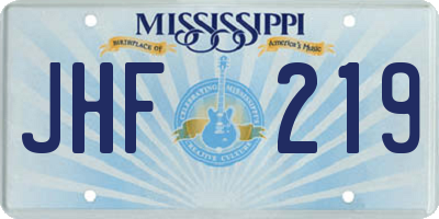 MS license plate JHF219