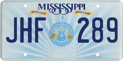MS license plate JHF289