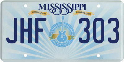 MS license plate JHF303