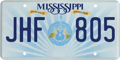 MS license plate JHF805