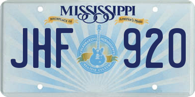 MS license plate JHF920