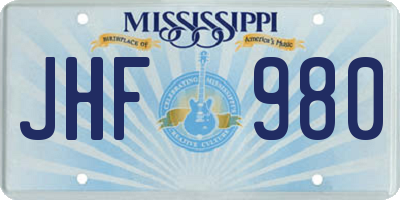 MS license plate JHF980