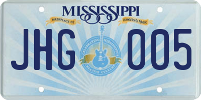 MS license plate JHG005