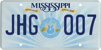MS license plate JHG007