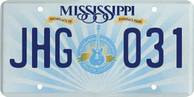 MS license plate JHG031