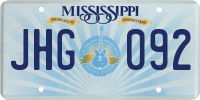 MS license plate JHG092