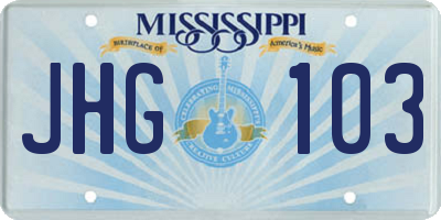 MS license plate JHG103