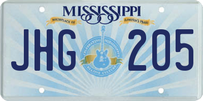 MS license plate JHG205