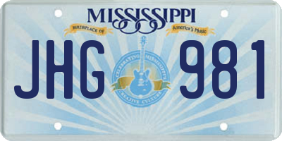 MS license plate JHG981
