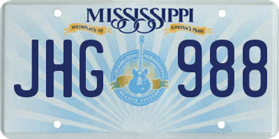 MS license plate JHG988