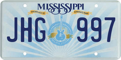MS license plate JHG997