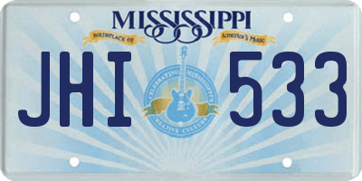 MS license plate JHI533