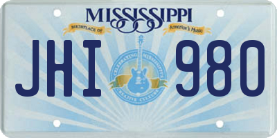 MS license plate JHI980