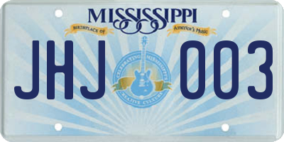 MS license plate JHJ003