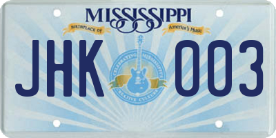 MS license plate JHK003