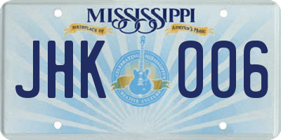 MS license plate JHK006
