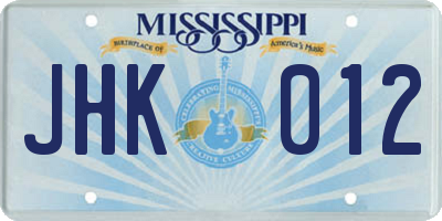 MS license plate JHK012