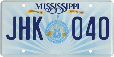 MS license plate JHK040