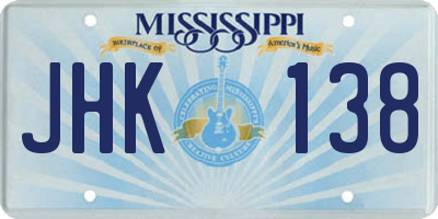 MS license plate JHK138