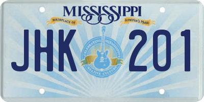 MS license plate JHK201