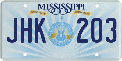 MS license plate JHK203