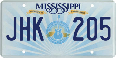 MS license plate JHK205