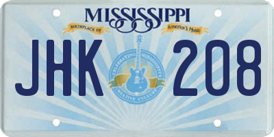 MS license plate JHK208