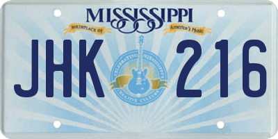 MS license plate JHK216