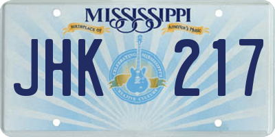 MS license plate JHK217