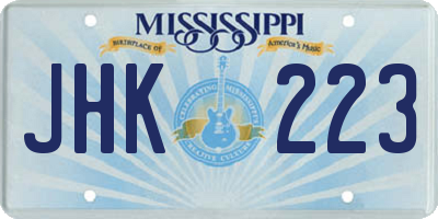 MS license plate JHK223