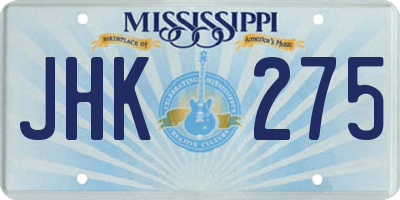 MS license plate JHK275