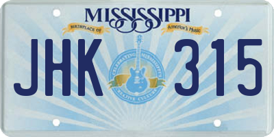 MS license plate JHK315