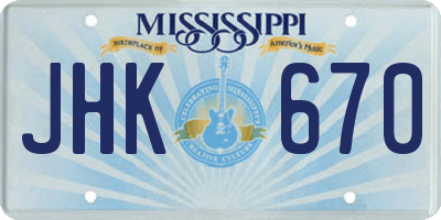 MS license plate JHK670