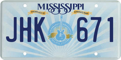 MS license plate JHK671