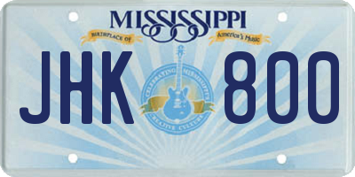 MS license plate JHK800
