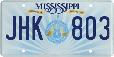 MS license plate JHK803
