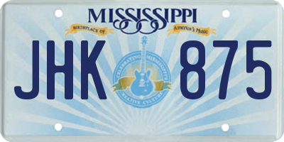MS license plate JHK875